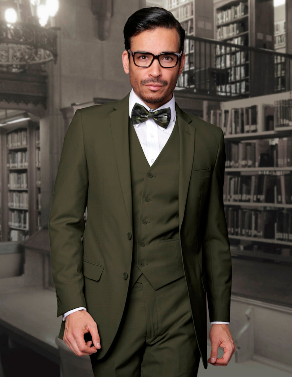 Olive green slim fit customized 3 piece suit – Uomo Attire